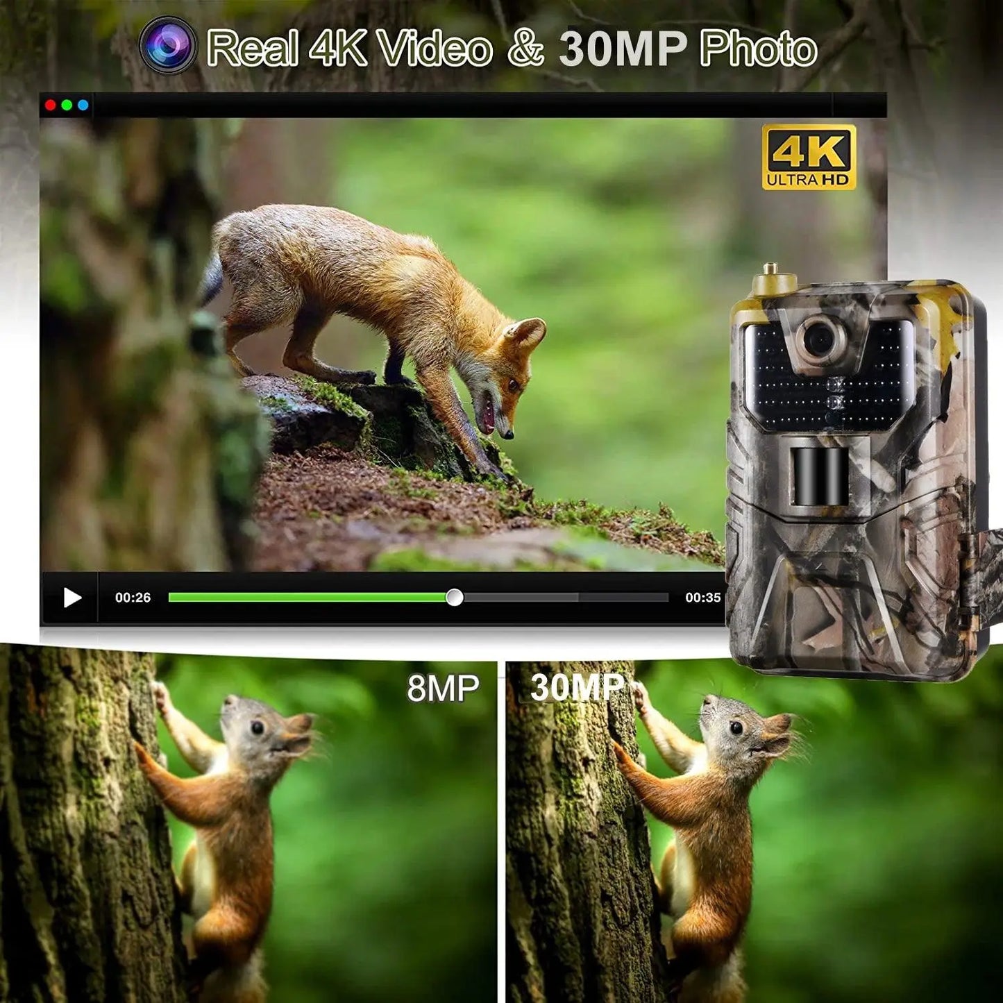 30MP 4K WiFi Hunting Camera with Bluetooth Control - Wireless Outdoor Surveillance & Night Vision Photo Trap - Wild Frontier Gear LLC