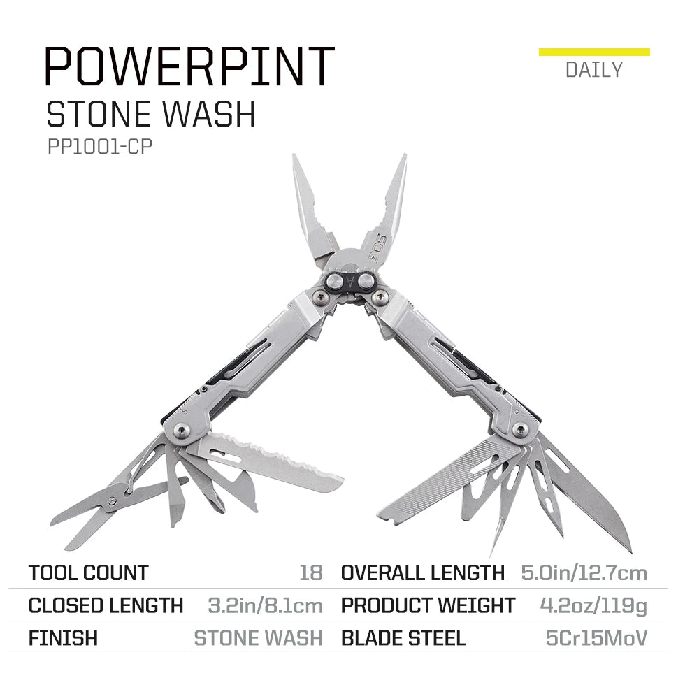 SOG PowerPint 18-in-1 Tactical Multi-Tool with Folding Pliers & Knife - Compact EDC Gear for Outdoor Camping, Survival & Hiking Wild Frontier Gear LLC