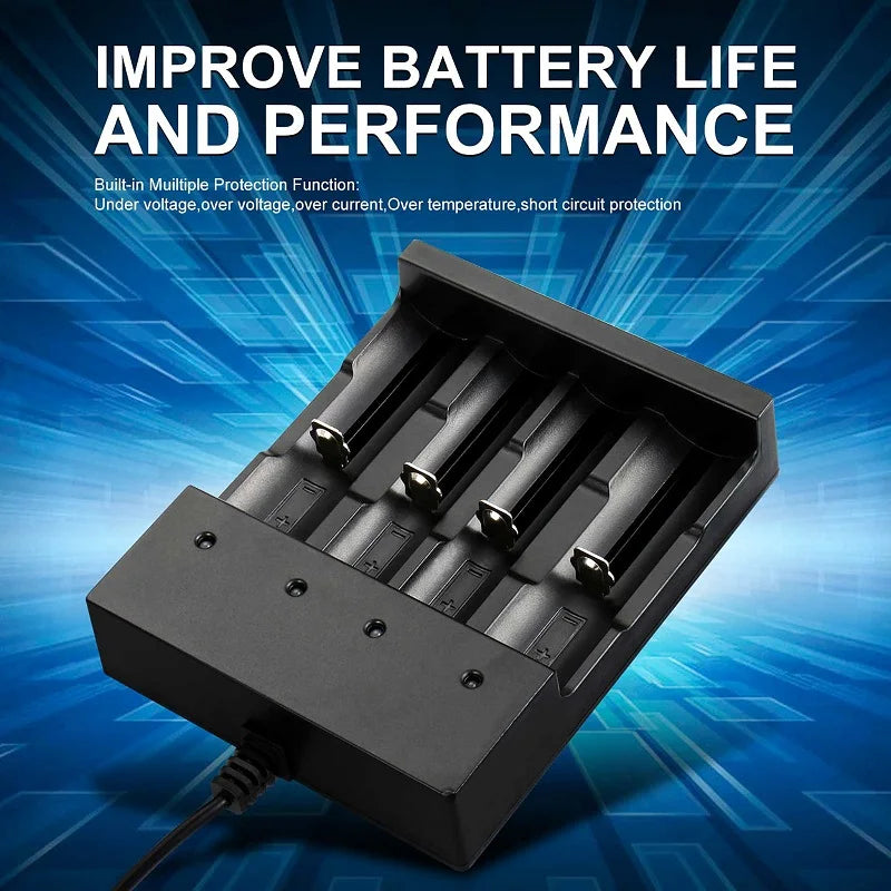 Skywolfeye Rechargeable 4 Bay Li-ion Lithium Battery Charger Compatible with 3.7V Li-ion Batteries 18650 18500 18350 26650 Wild Frontier Gear LLC