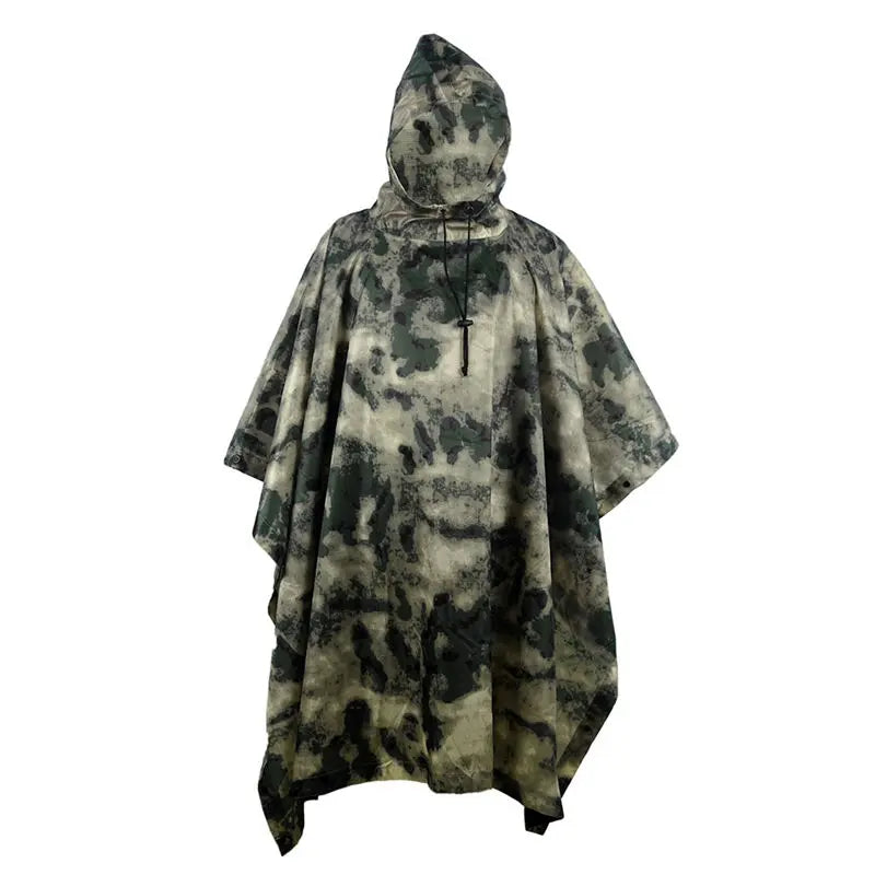 Tactical Jungle A-TACS FG Camouflage Folding Raincoat Portable Poncho Men Waterproof Tourism Rain Jacket Cover Army RainWear