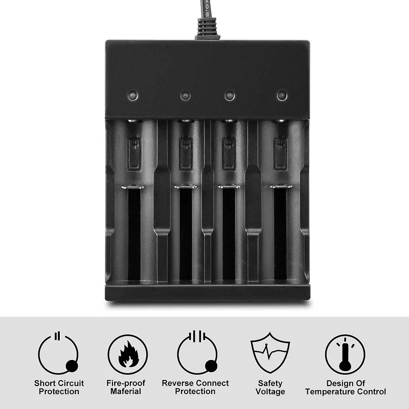 Skywolfeye Rechargeable 4 Bay Li-ion Lithium Battery Charger Compatible with 3.7V Li-ion Batteries 18650 18500 18350 26650 Wild Frontier Gear LLC