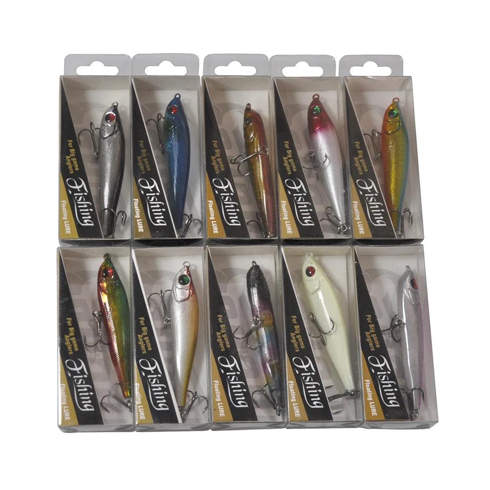 Assorted 50pcs Hard Bait Fishing Lures with Dual Hooks - 6.5cm to 11cm Sizes and Vibrant Colors - Wild Frontier Gear LLC