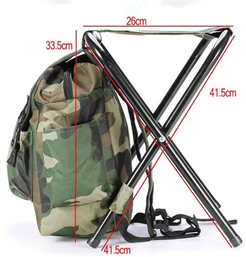 Fishing Chair Foldable Backpack Camouflage Oxford Cloth Metal Tube Portable Equipment Large Capacity Portable Foldable Stool