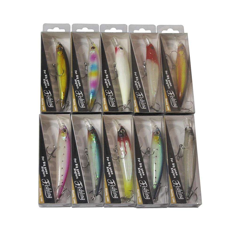 Assorted 50pcs Hard Bait Fishing Lures with Dual Hooks - 6.5cm to 11cm Sizes and Vibrant Colors - Wild Frontier Gear LLC