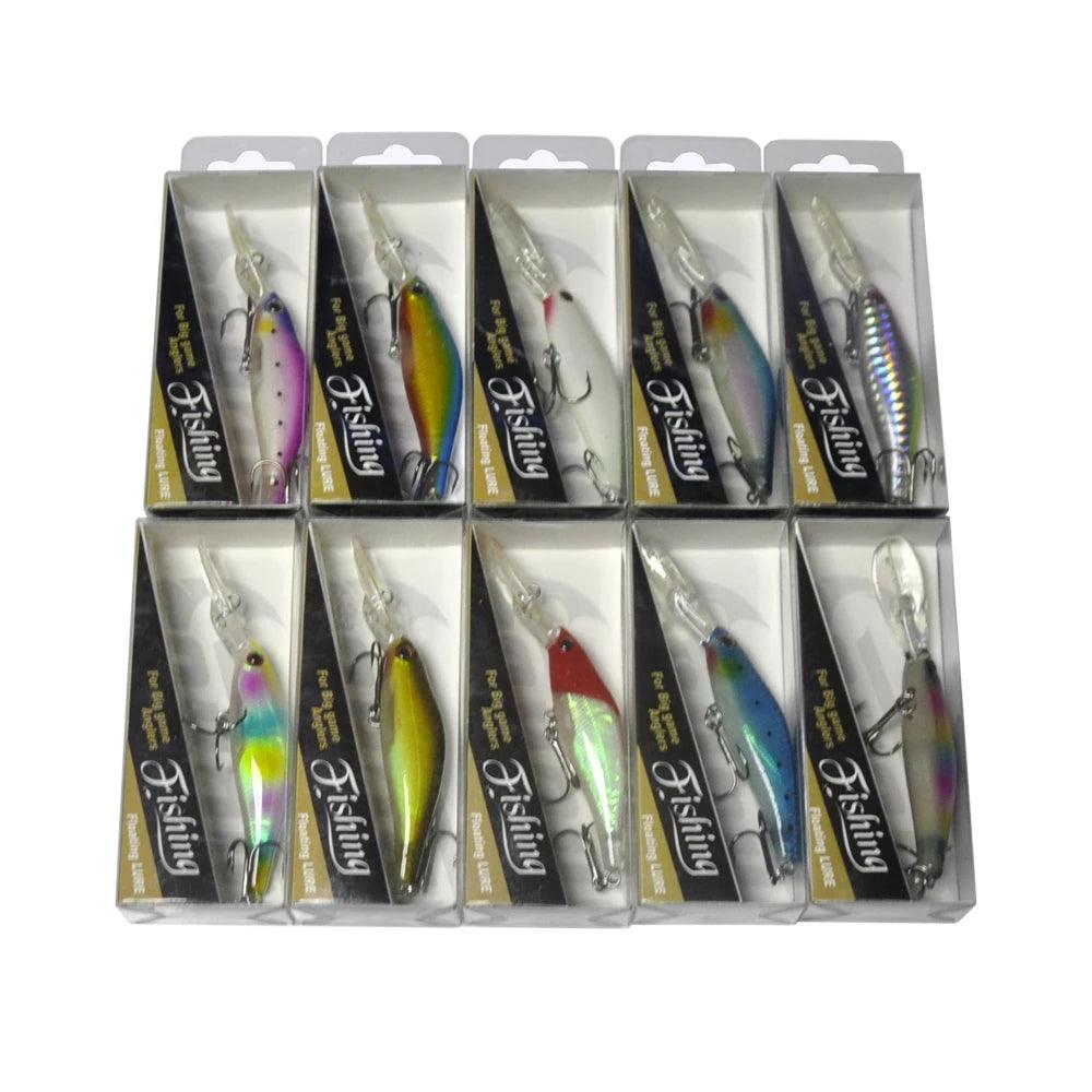 Assorted 50pcs Hard Bait Fishing Lures with Dual Hooks - 6.5cm to 11cm Sizes and Vibrant Colors - Wild Frontier Gear LLC