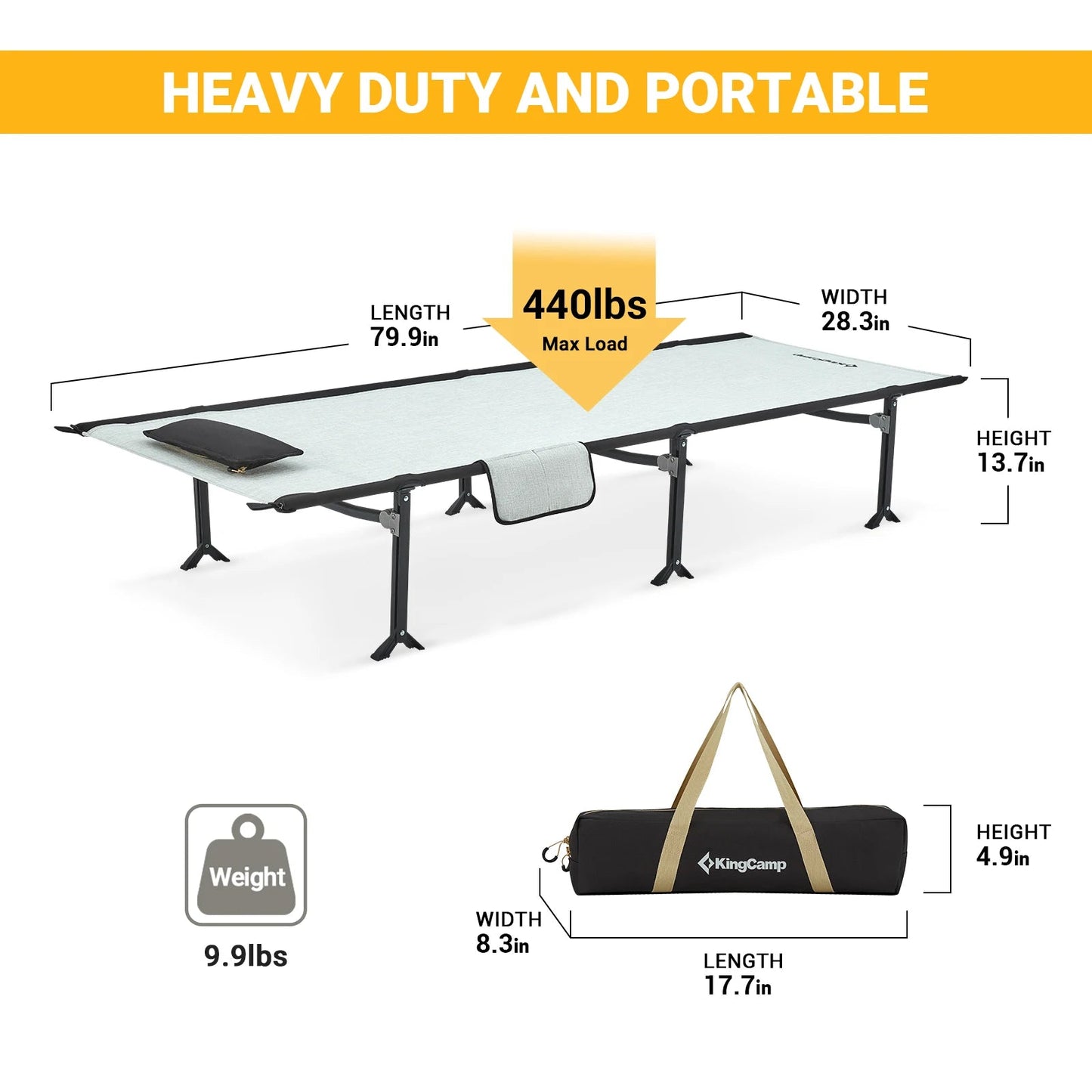 KingCamp Folding Bed Camping Bed, Outdoor Travel Camping, Luxury Plus Height, Ultra Light and Ultra Wide Portable Wild Frontier Gear LLC