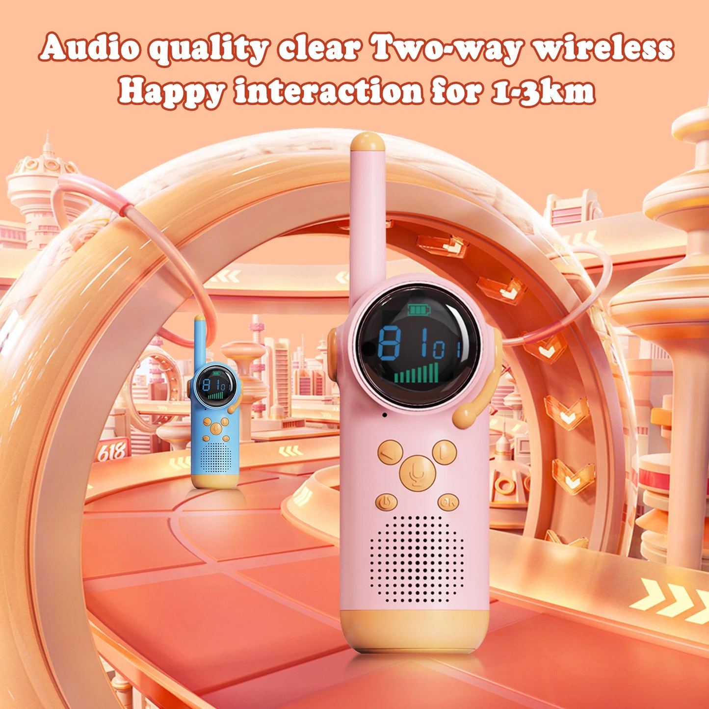 Children's two person toy, rechargeable walkie talkie for children, working time 48 hours, 3-mile range, 22 channels with flashl