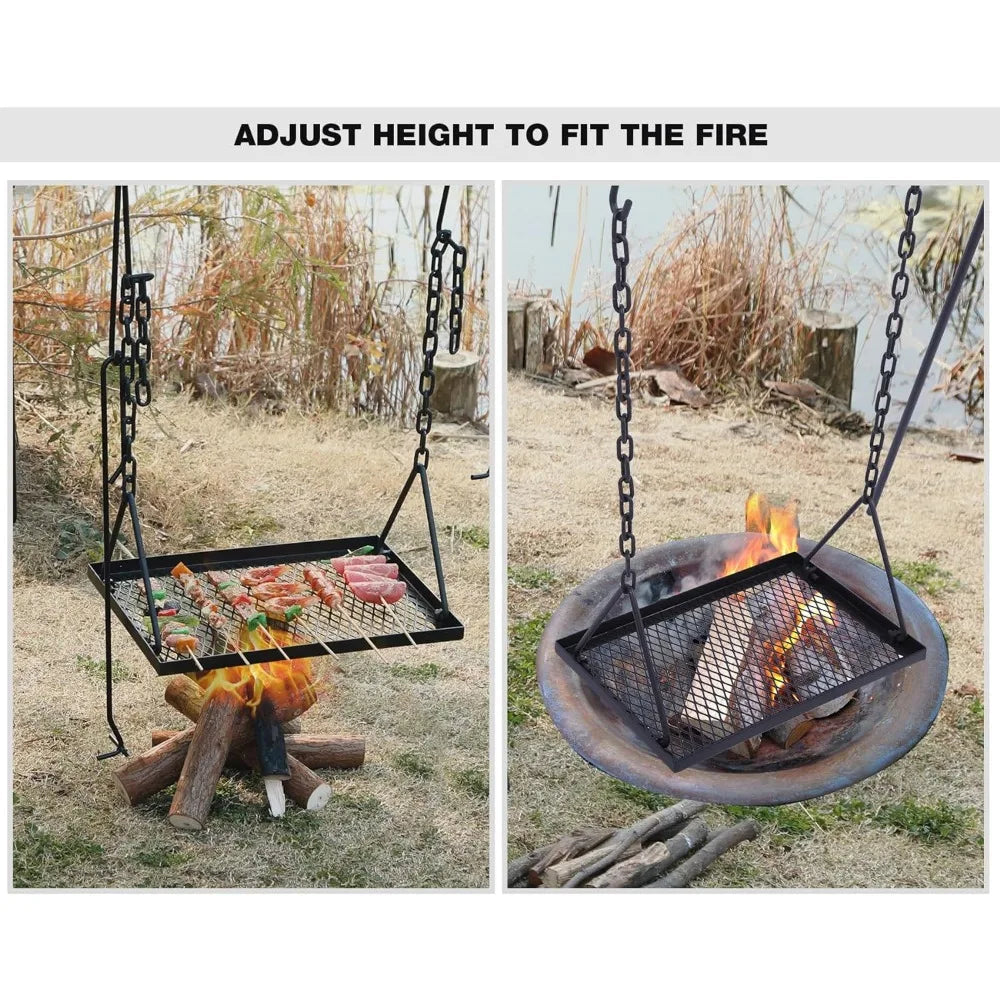 Campfire Swing Grill Stand, Portable Hanging Cooking Grill Rack with Dutch Oven Lid Lifter Wild Frontier Gear LLC