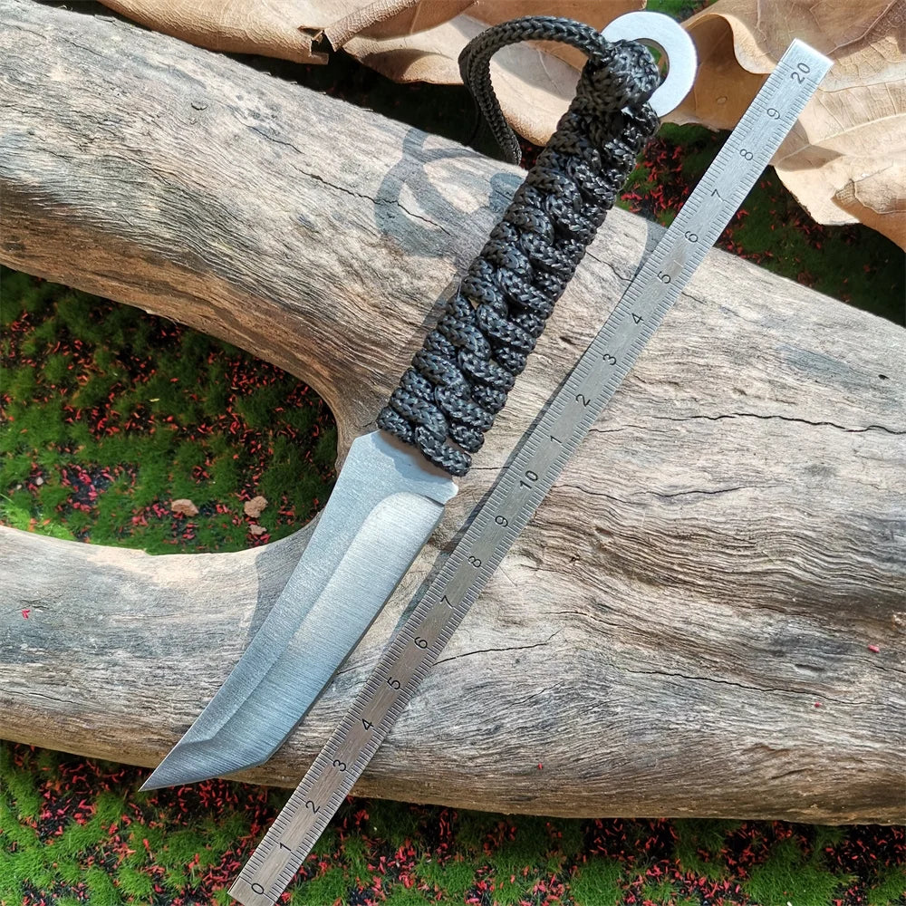 8CR15MOV Stainless Steel Blade Fixed Knife for Hunting, Hiking, and Camping with Nylon Sheath - Sharp, Durable Samurai Sword