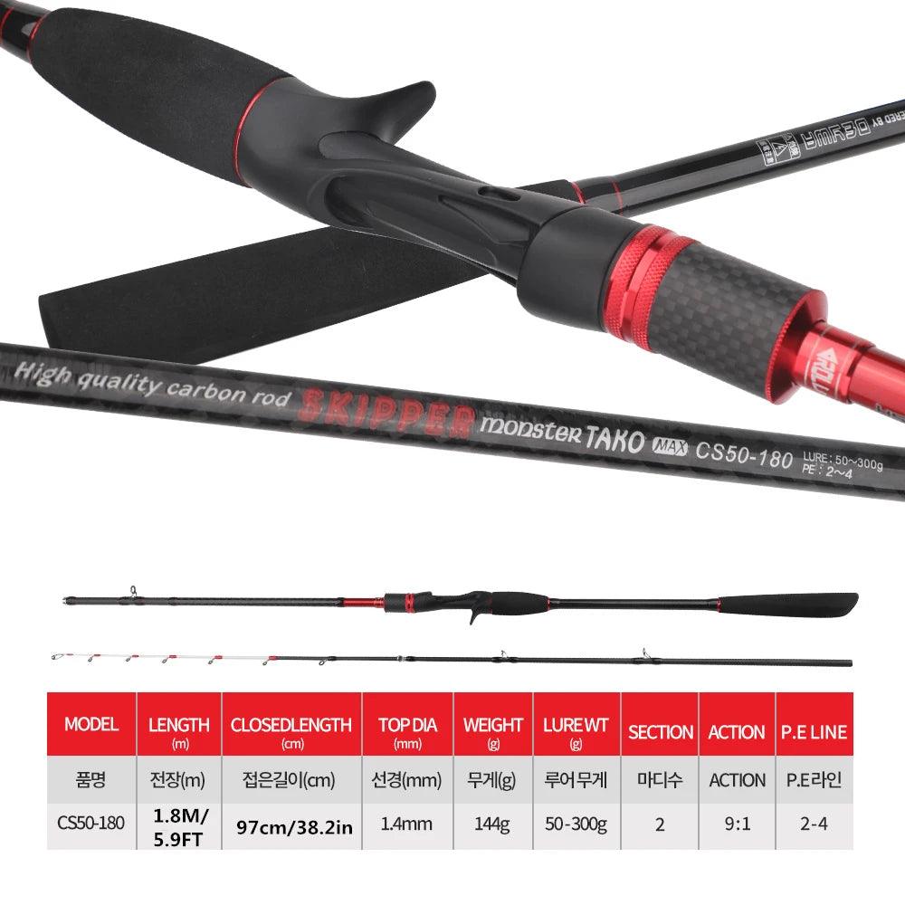 ROLLFISH Solid Tip Octopus Squid Cuttle Carbon Fiber Casting Fishing Rod Saltwater Boat Light Jigging Rod Action 9:1 WT144g 1.8M - Wild Frontier Gear LLC