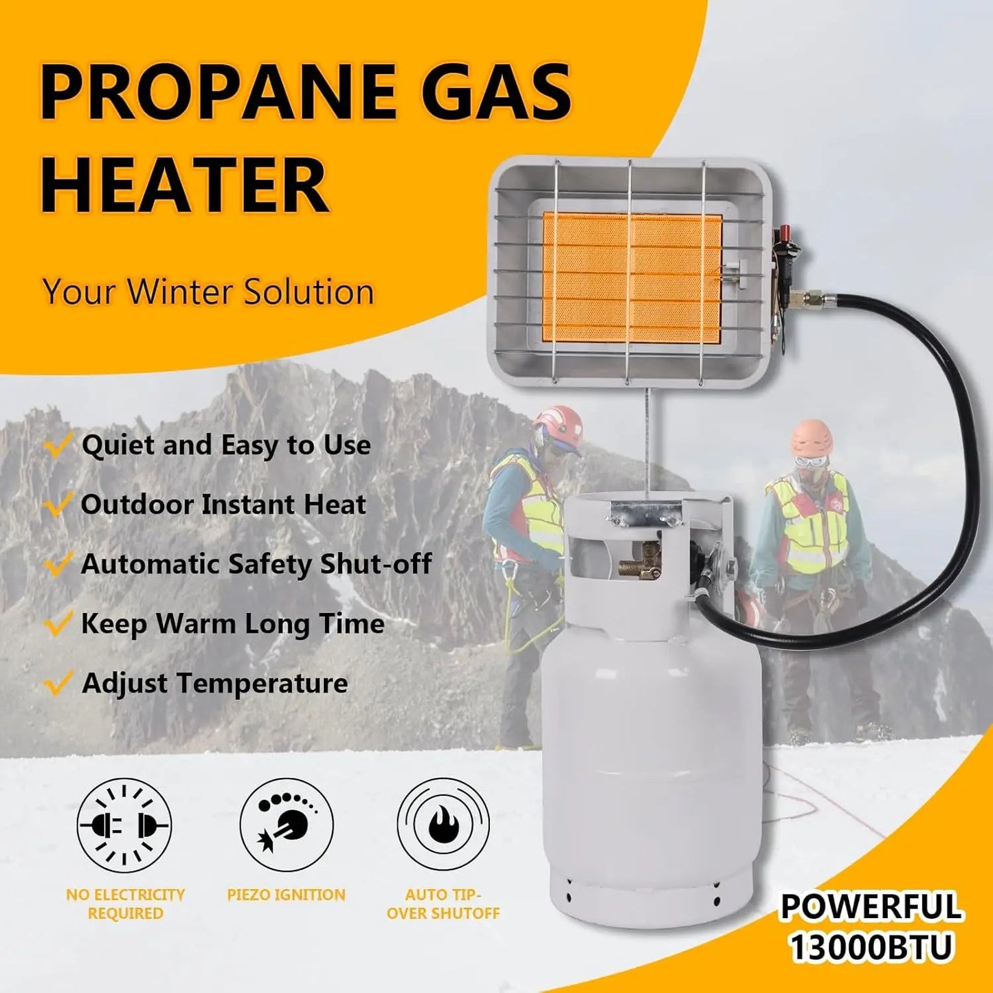Outdoor Propane Tank Heaters 13000 BTU with Safety Shut-off Valve & Tip-over Switch Ceramic Small Propane RV Garage Space Heater Wild Frontier Gear LLC