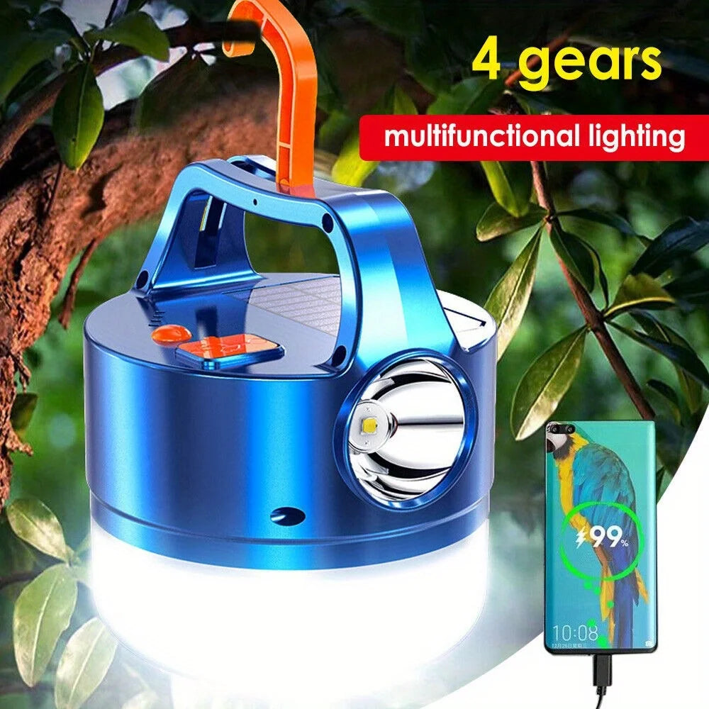 LED Solar Camping Light Tent Light Bulb Outdoor Lighting Metal Hook Rechargeable