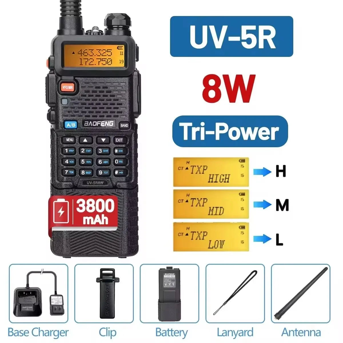 Baofeng Walkie Talkie UV 5R 5W 8W Dual Band Ham Two Way Radio Vhf Uhf FM Radio Handheld Transceiver Hunting 16KM