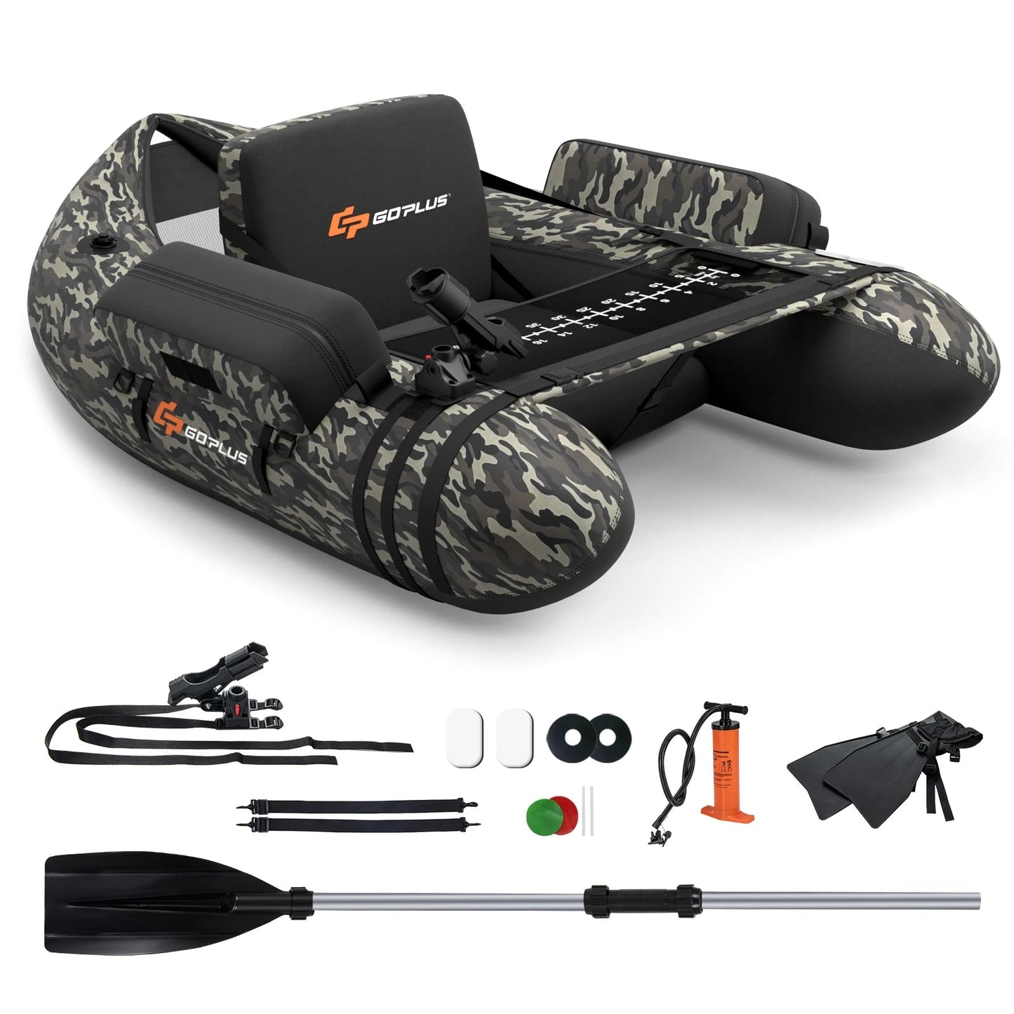 Inflatable Fishing Float Tube w/Adjustable Straps & Storage Pockets & Fish Ruler Wild Frontier Gear LLC