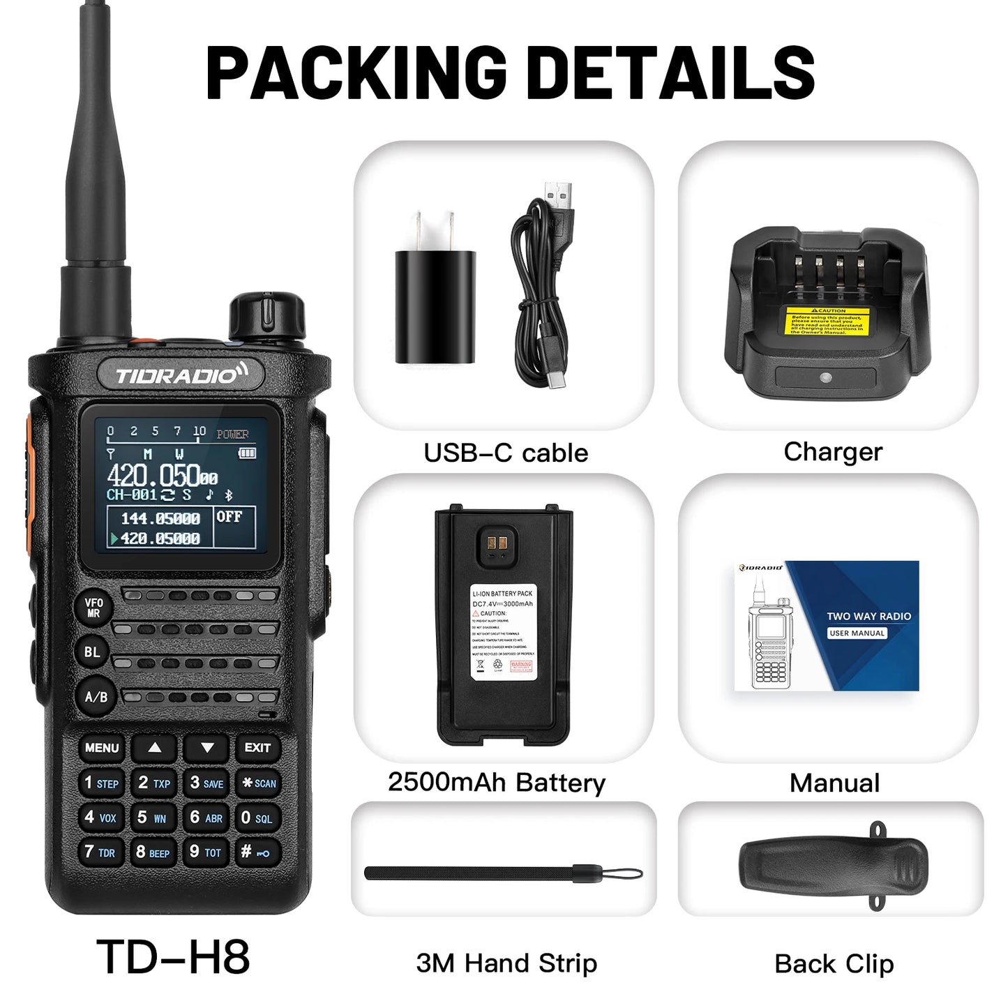 2nd Gen TIDRADIO TD H8 10W Profession Walkie Talkie Long Range Emergency Radio Portable Two Way Radio Receiver HAM GMRS