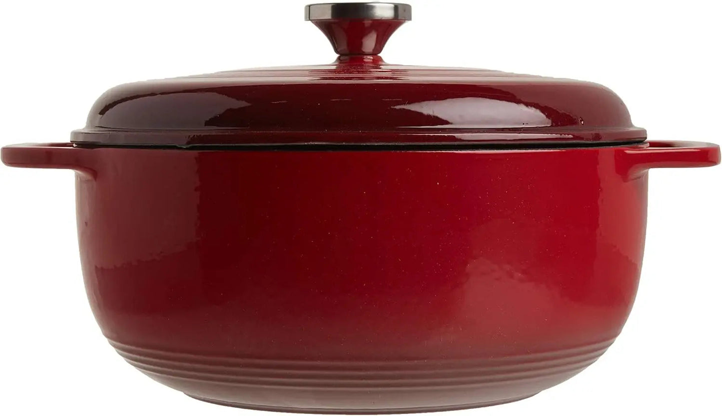 Lodge 6 Quart Enameled Cast Iron Dutch Oven with Lid – Dual Handles – Oven Safe up to 500° F or on Stovetop - Use to Marinate Wild Frontier Gear LLC