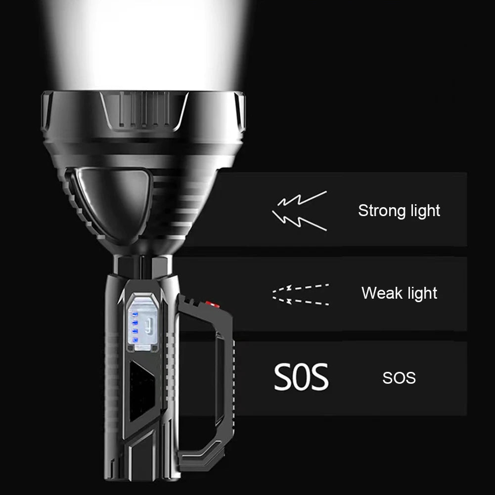 LED Flashlight Strong Light 3 Modes Portable Handheld Spotlight USB Rechargeable Life Waterproof for Hiking Fishing Emergency
