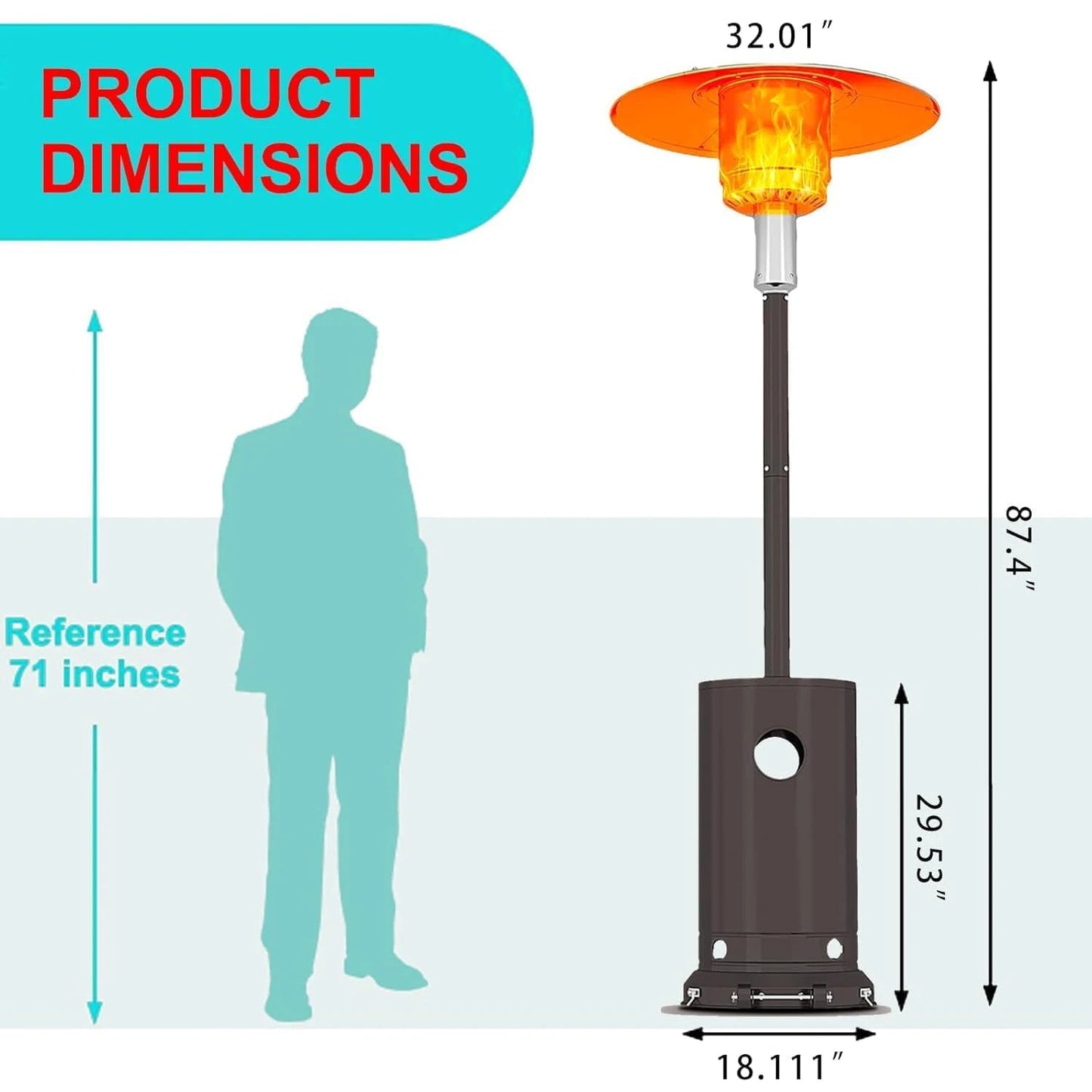 48,000 BTU Propane Heater Outdoor Patio Heaters with Wheels,Patio Heater Deck Porch for Outdoor Use Camping Backyard Commercial Wild Frontier Gear LLC