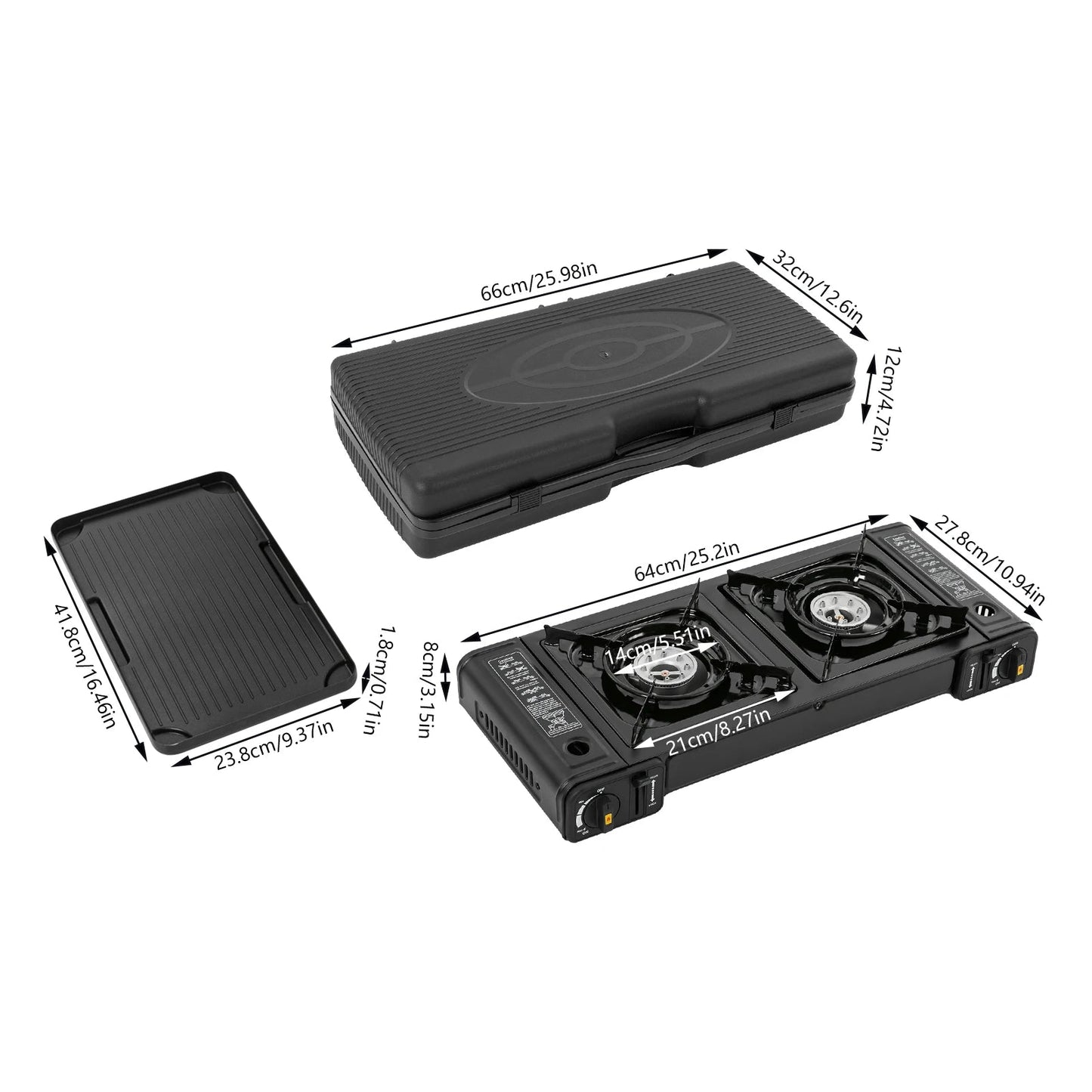 Double Burner Butane Stove Camping Stove Kit with Grill Plate and Carrying Case Portable Auto Ignition Camping Burner LPG Wild Frontier Gear LLC