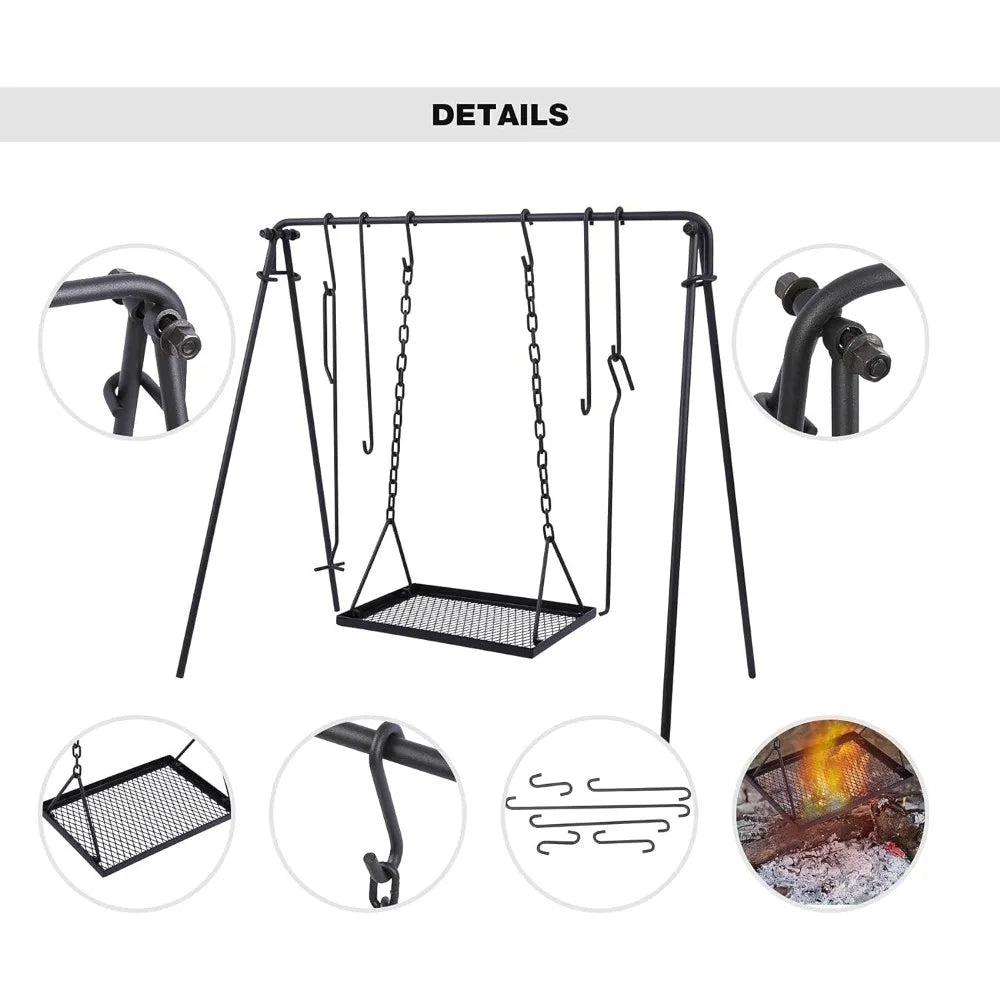 Campfire Swing Grill Stand, Portable Hanging Cooking Grill Rack with Dutch Oven Lid Lifter Wild Frontier Gear LLC