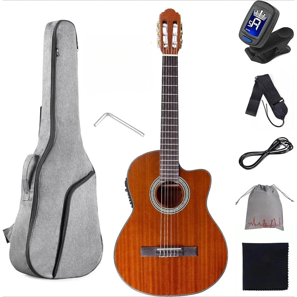 Guitar,Equipped with A4-band Equalizer EQ and Nylon Strings,Cut Nylon Strings,Classical Electric Guitar with Built-in Pickup Kit Wild Frontier Gear LLC