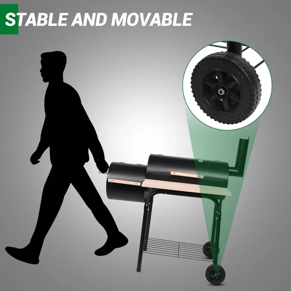 Charcoal Grill and Offset Smoker, Outdoor Patio Barbecue Cooker with Wheels,Side Fire Box for Camping, Picnic, Party Wild Frontier Gear LLC