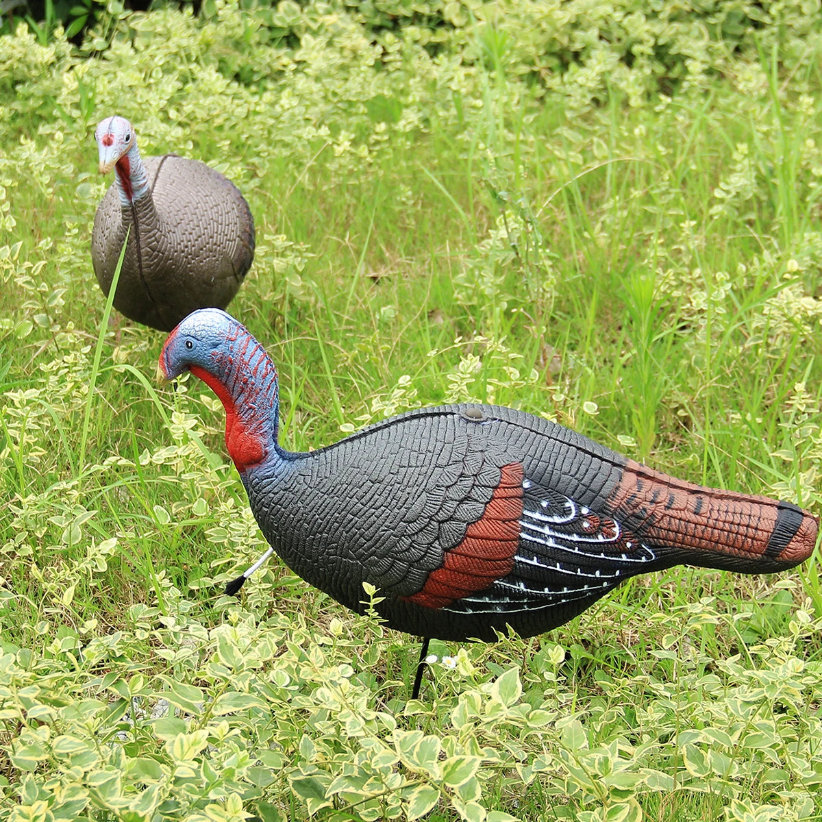 1 Pair Lifelike Collapsible Jake & Hen Turkeys Decoy for Hunting with Stakes Carry Bag Collapsible Lightweight