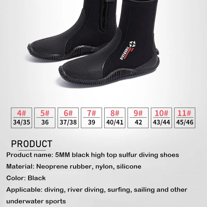 Oulylan Zipper For Surf Scuba 1 Pair Premium Neoprene Diving Boot 5m Water Shoes Wetsuit Booties With Anti-Slip Rubber Sole