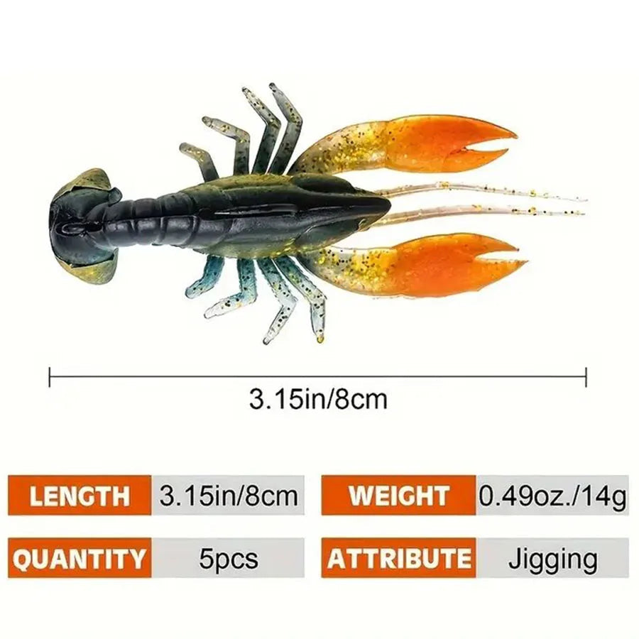 3pcs Soft Fishing Lure Crawfish Artificial Bait Shrimp Lobster Claw Fake Lure For Bass Trout Catfish Salmon Swimbait 8cm/14g Wild Frontier Gear LLC