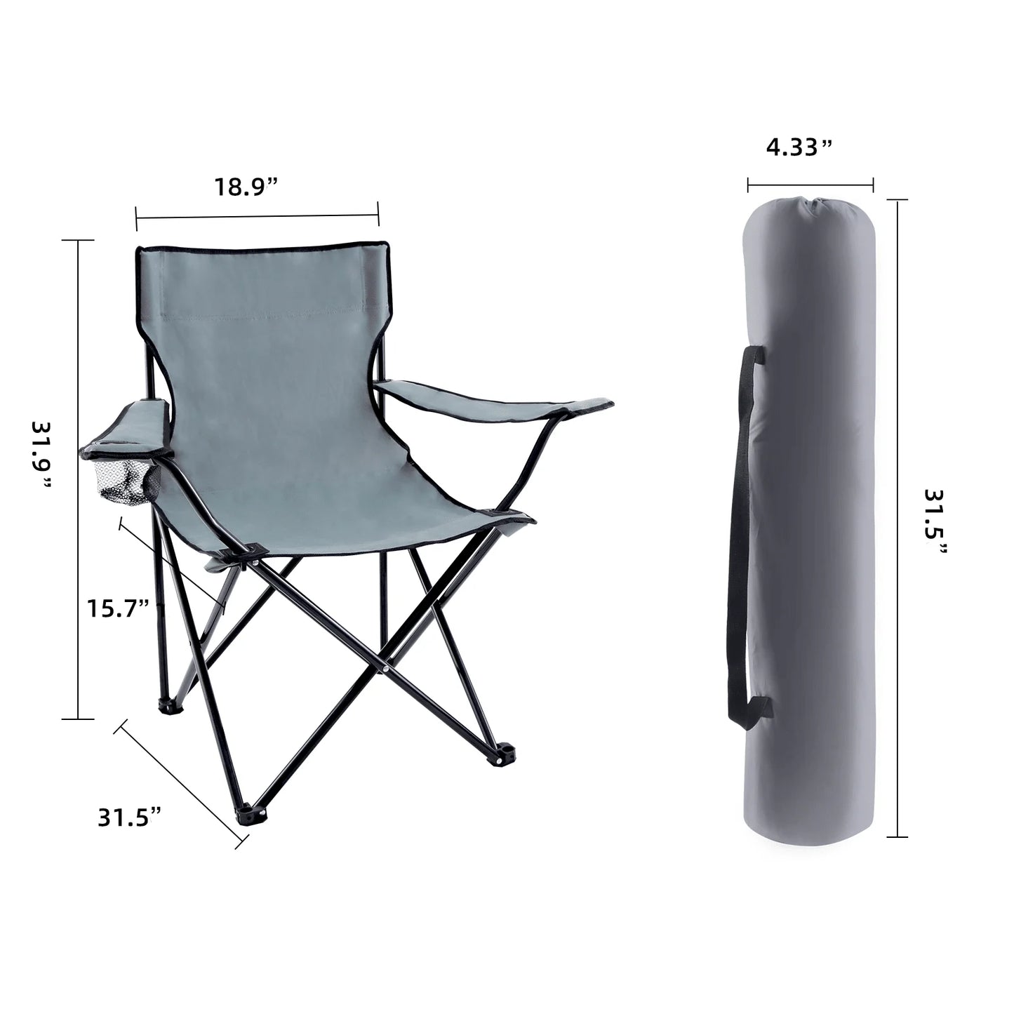 Portable Folding Grey Camping Chair, 1-Pack - Wild Frontier Gear LLC
