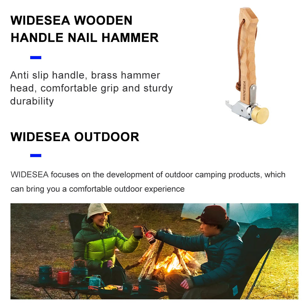 Widesea Camping Hammer Stainless Steel Brass Outdoor Tent Nails Tool Wooden Handle Mallet with Puller Hiking Backpack Supplies Wild Frontier Gear LLC