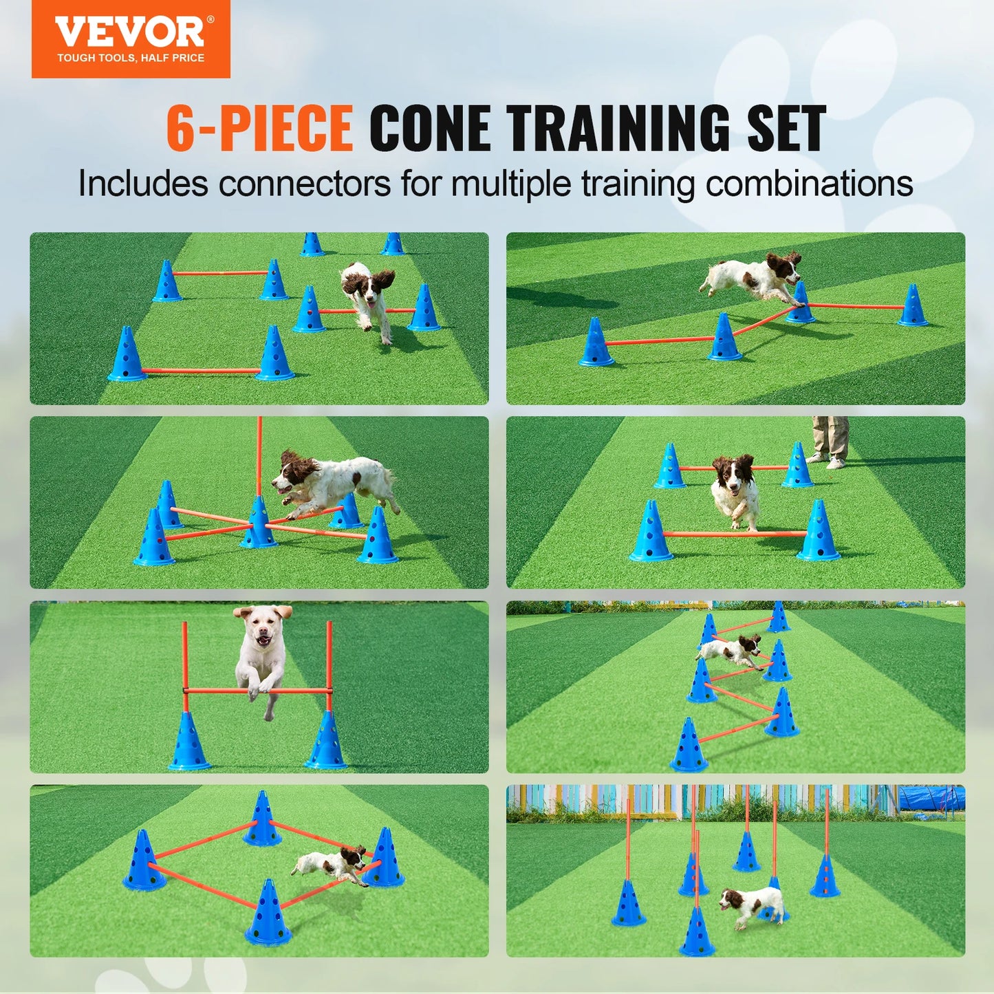 VEVOR Dog Agility Hurdle Cone Set Agility Training Equipment with Height Adjustable Crossbar Puppy Obstacle Course Jump Starter