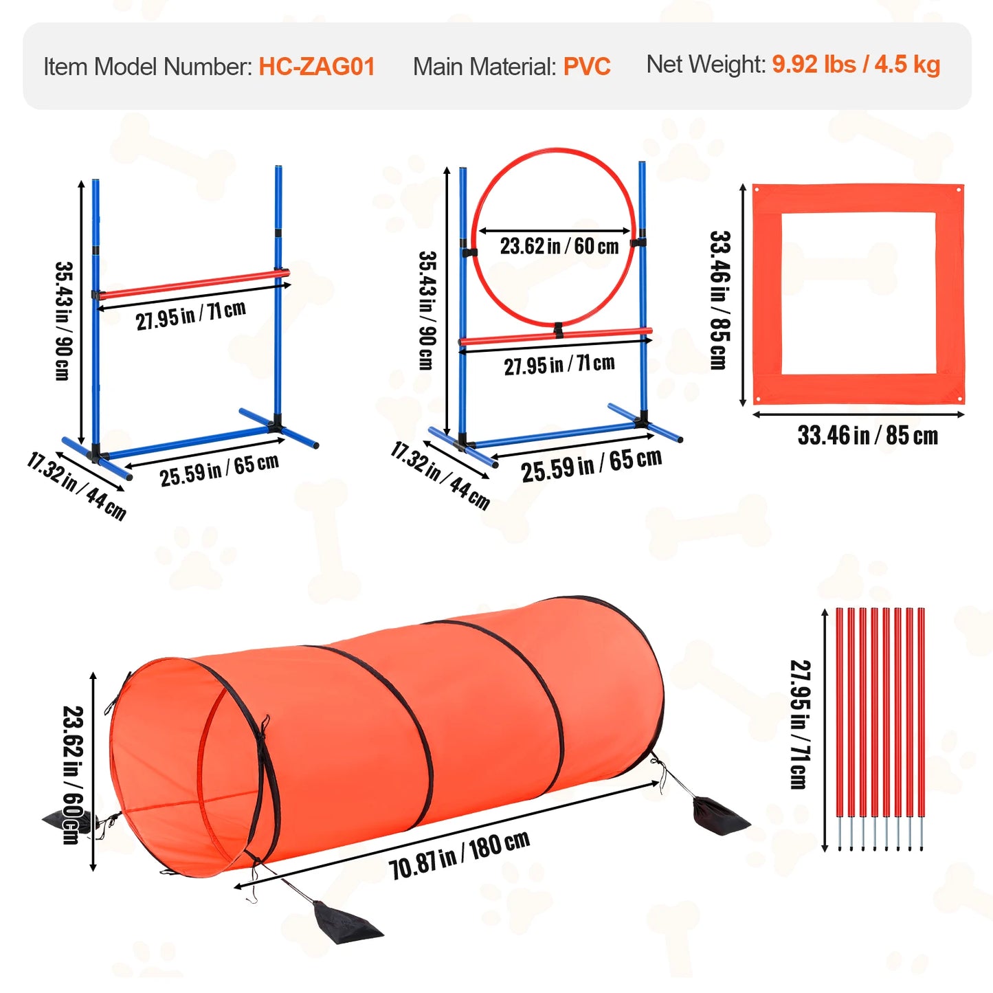 VEVOR Dog Agility Hurdle Cone Set Agility Training Equipment with Height Adjustable Crossbar Puppy Obstacle Course Jump Starter