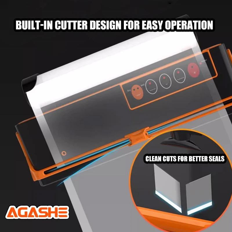 AGASHE vacuum sealing machine, home kitchen food preservation, with roll groove and cutting knife, dry and wet food mode