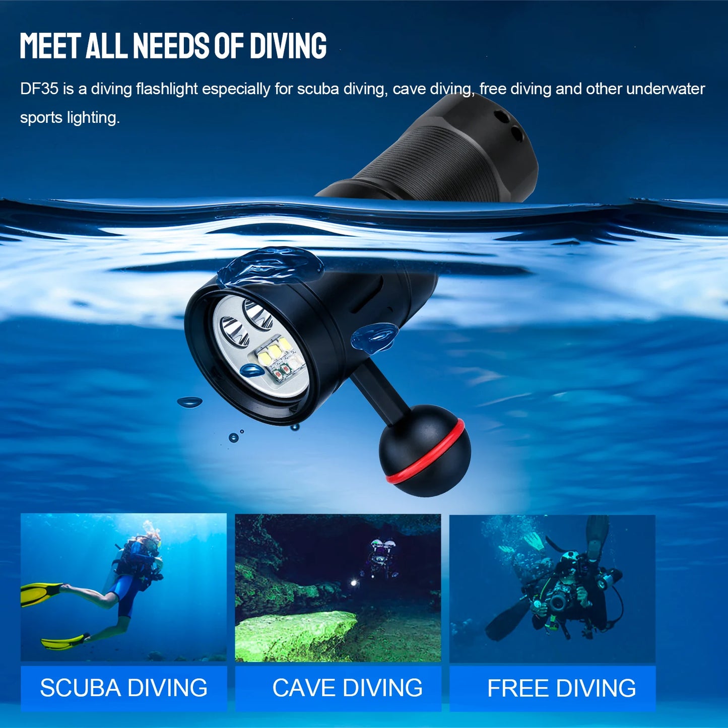 Trustfire DF35 Diving Flashlight 2350 Lumens Led Spotlight Flood Uv/Red/White Light Underwater Lamp For Scuba Cave Dive Camera P