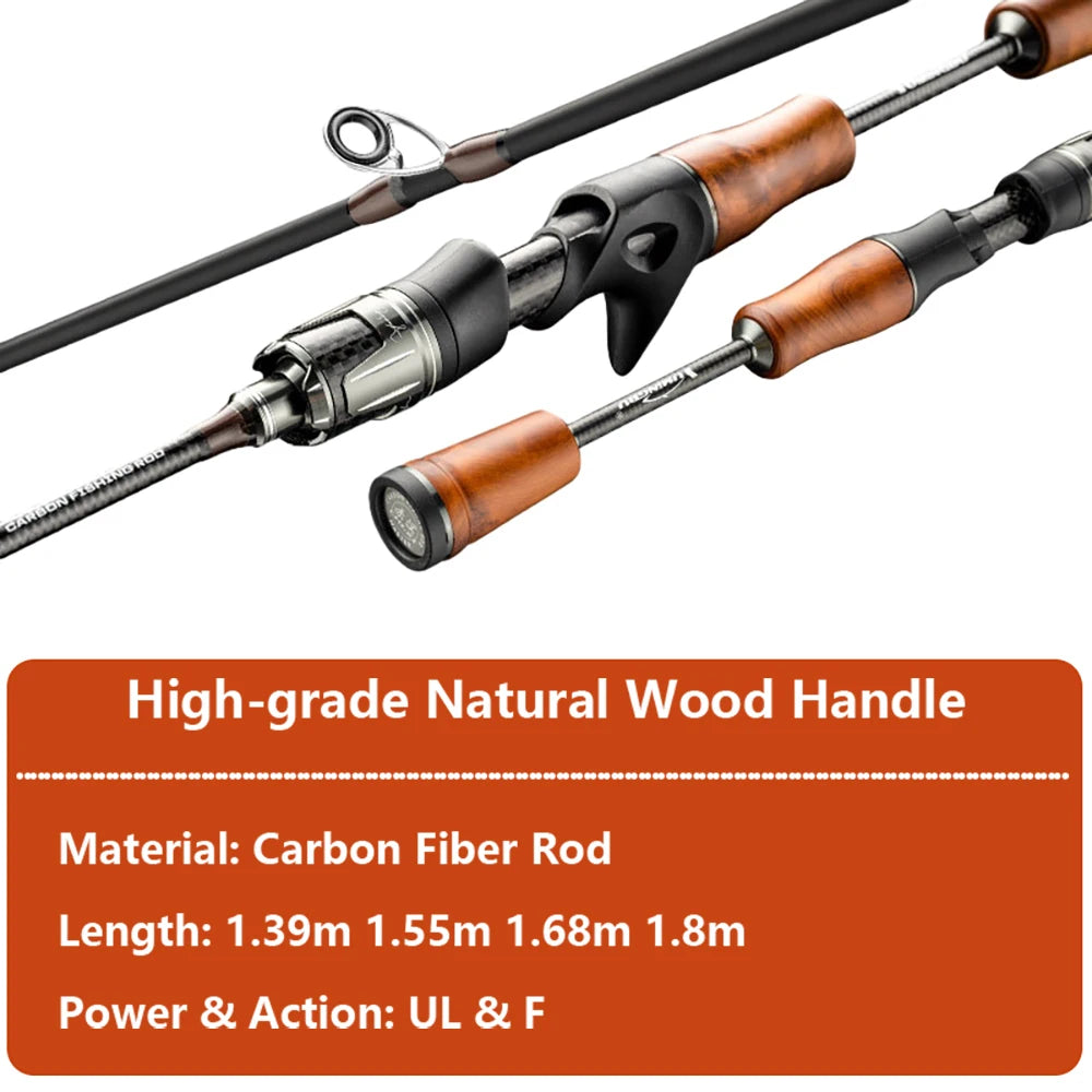 UL,Ultralight Carp Trout Bass Fishing Rod,Solid Carbon Fiber Rod Tips,Spinning,Casting,Stream Lake Lure Fishing Rods,2 Sections
