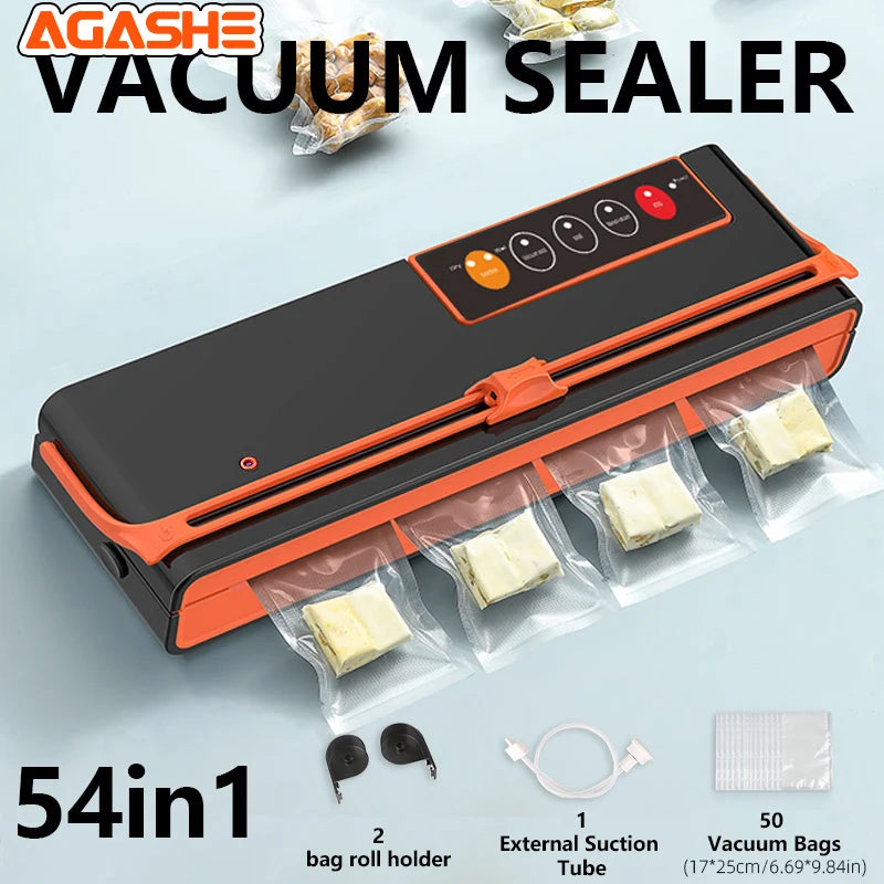 AGASHE vacuum sealing machine, home kitchen food preservation, with roll groove and cutting knife, dry and wet food mode