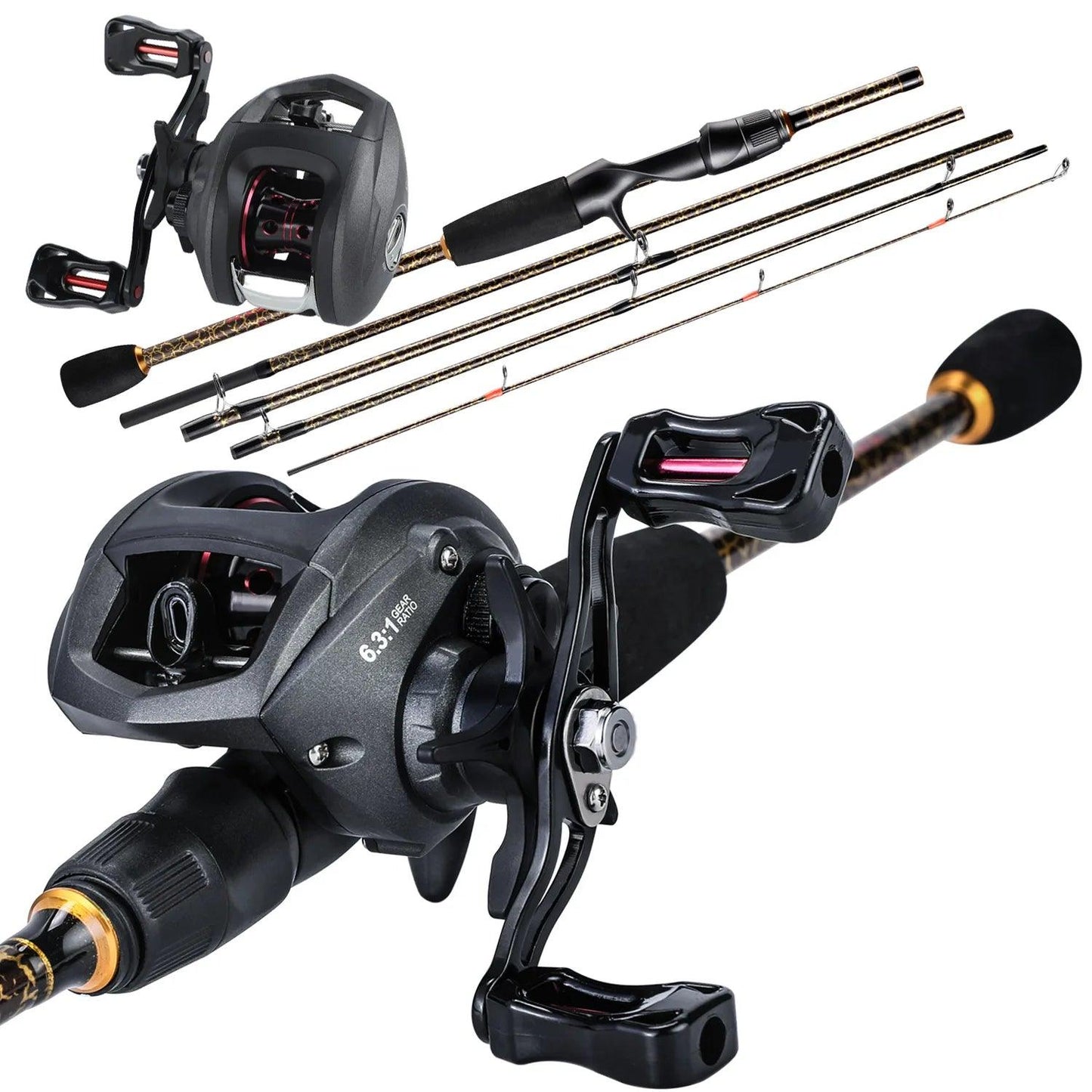 Sougayilang Casting Fishing Combos Golden 5 Section Rod Reel - Wild Frontier Gear LLC