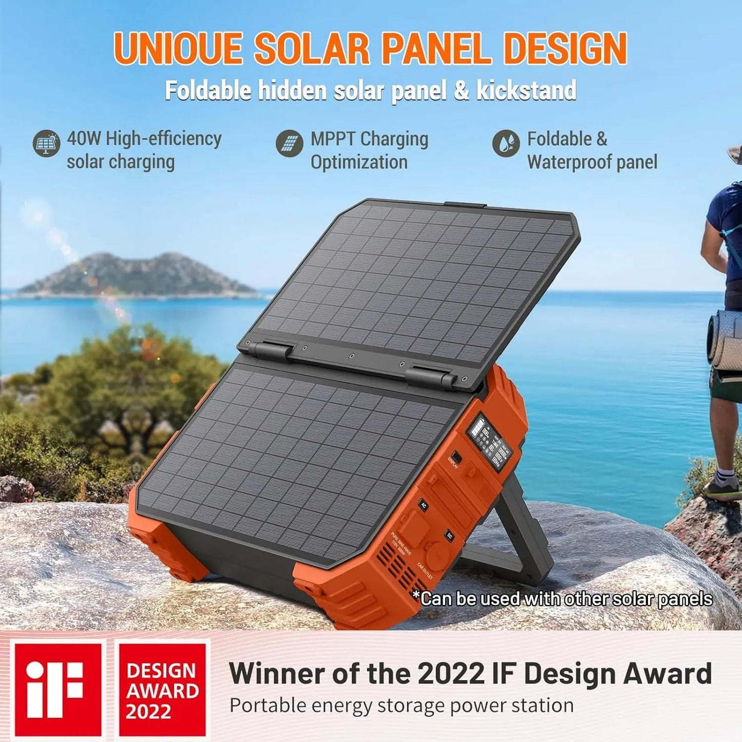 wey Portable Power Station 1000W With Built-In Solar Panel, 614Wh/192000Mah Lifepo4 Battery Pack, Solar Generator With Wild Frontier Gear LLC
