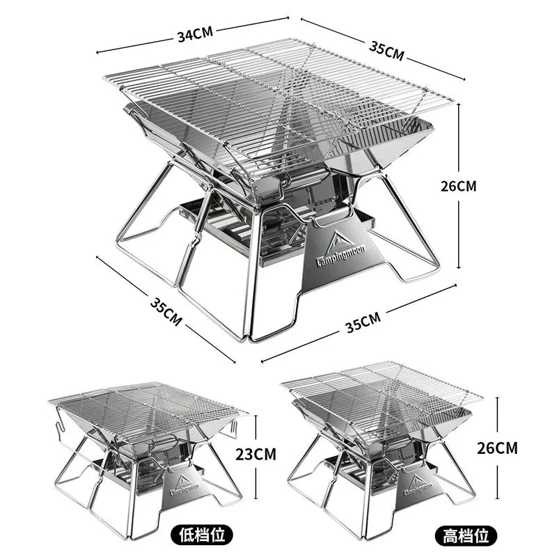 Steel Folding Portable BBQ Grill Stove Campingmoon MT-2 Outdoor Camping Picnic Set Camping Barbecue Rack Wild Frontier Gear LLC