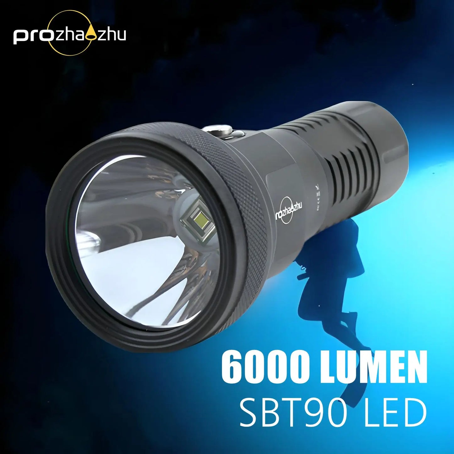 SBT90.2 LED Super Bright Scuba Diving Flashlight Aluminum Alloy 26650 Li-ion Rechargeable Dive Torch IP68 Waterproof 100M