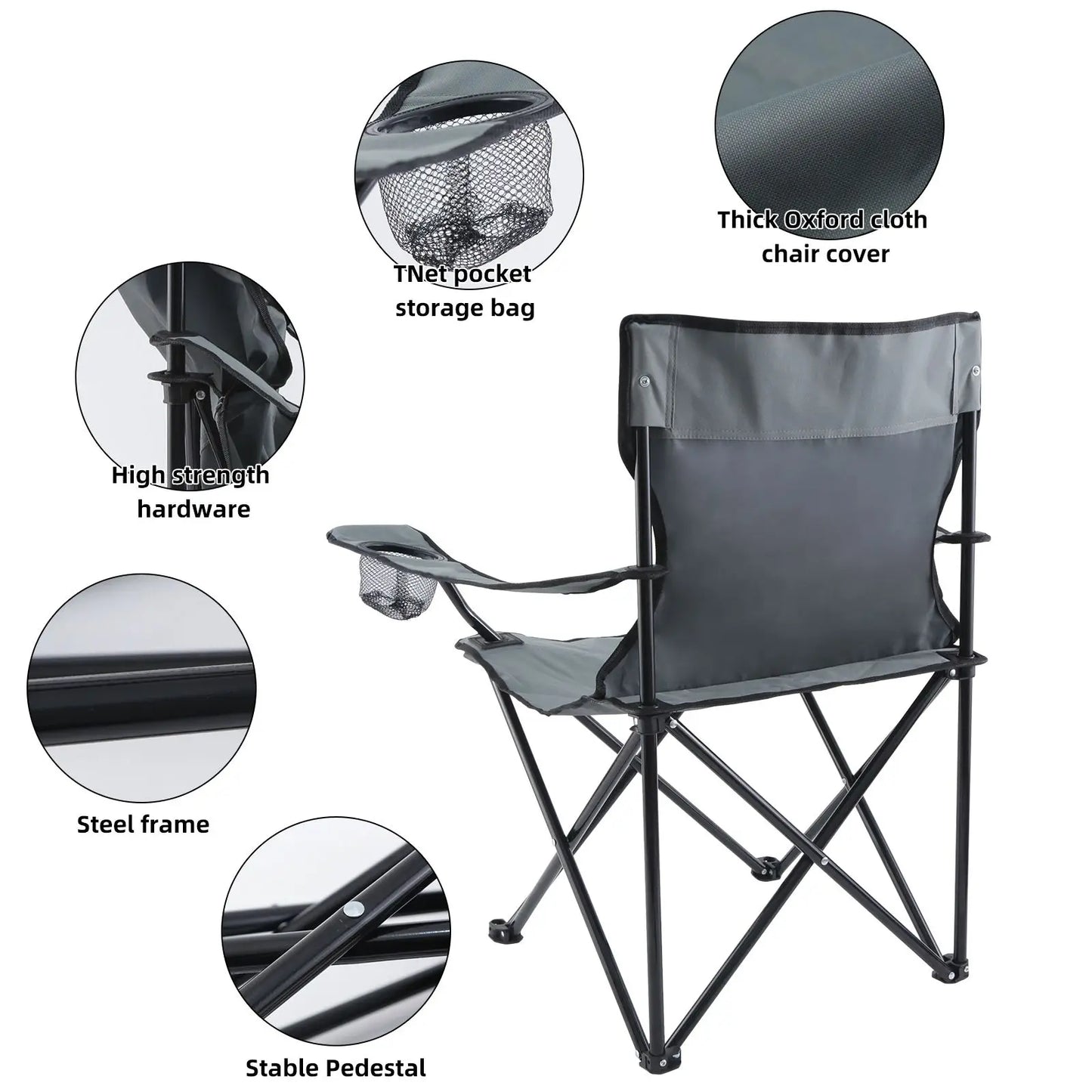 Portable Folding Grey Camping Chair, 1-Pack - Wild Frontier Gear LLC