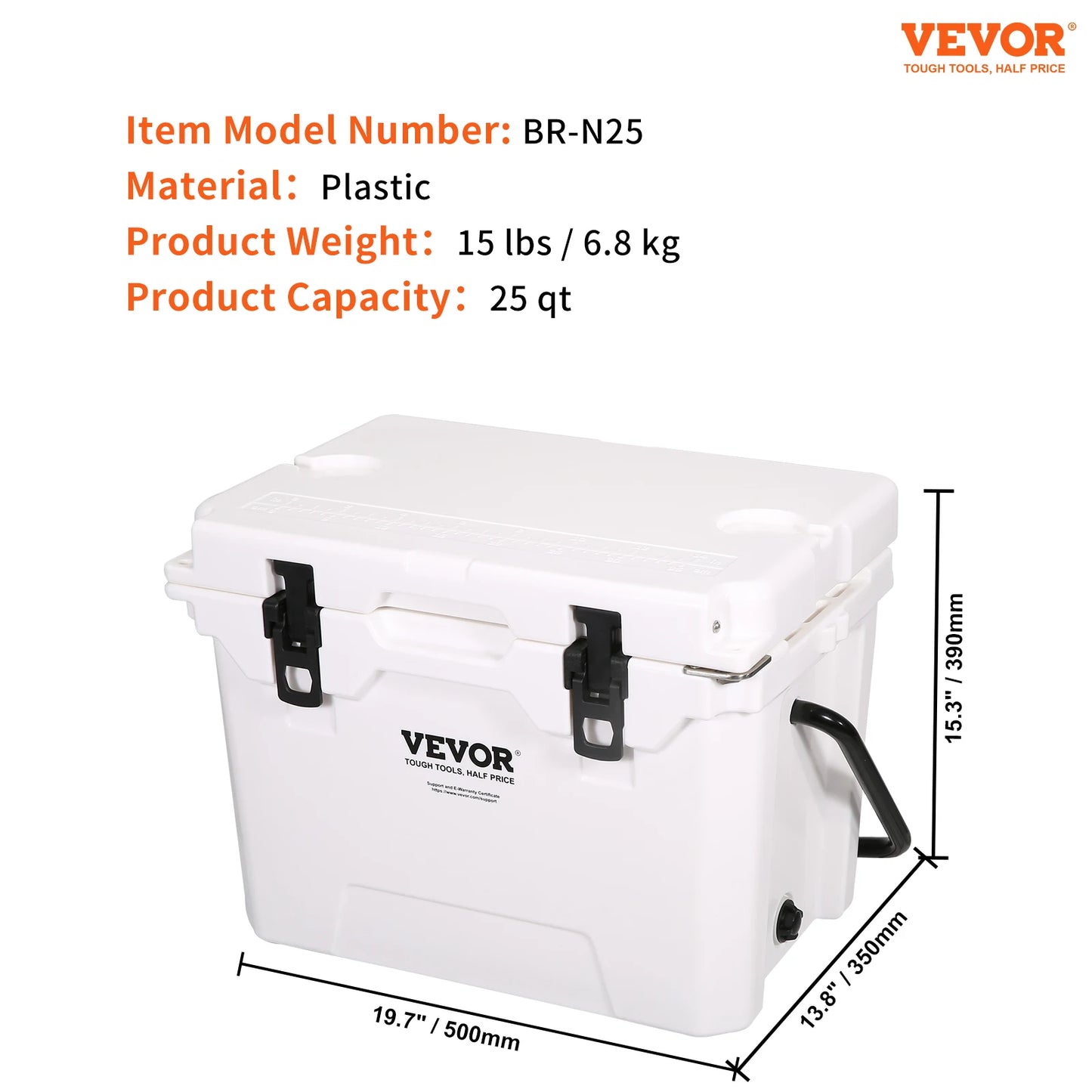 VEVOR 25/33/45/52QT Hard Cooler Insulated Portable Large Capacity Ice Chest Cooling Box for Family Outdoor Camping Activities