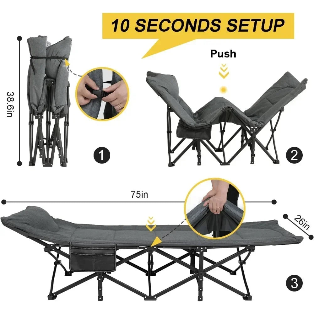 Cushion and Pillow, Portable Folding Bed for Sleeping, Lightweight Tent cot with Carry Bag Supports 450 lbs (Grey) Wild Frontier Gear LLC