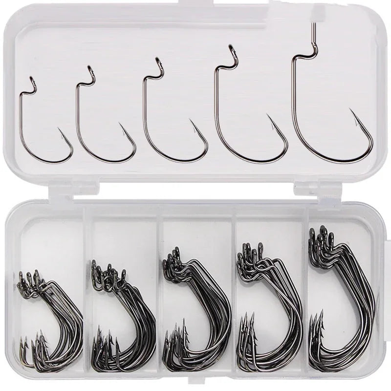 Crank Hook Set 50pcs/Box 2# 1# 1/0# 2/0# 3/0# Having Barbs Crank Soft Bait Road Sub Hook Tackles Fish Hook Sets Suit