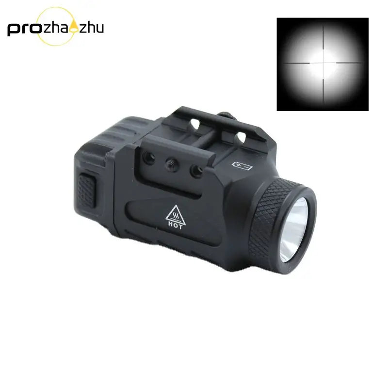 Mini Tactical Flashlight Aluminum Adjustable Rails 500 Lumen IPX5 CR123A 3/4 Hours 9mm Caliber Pistol Mounted Weaponlight