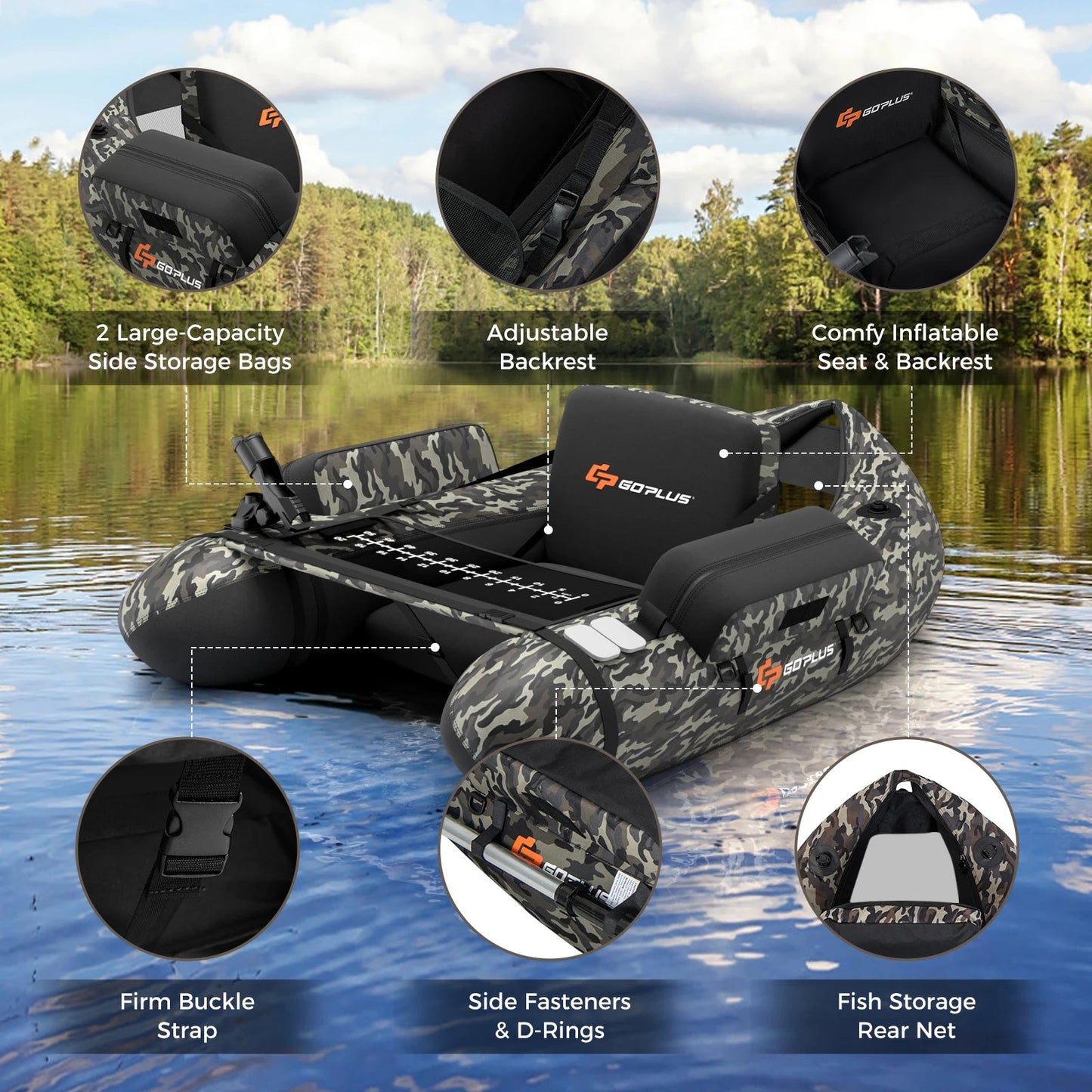 Inflatable Fishing Float Tube w/Adjustable Straps & Storage Pockets & Fish Ruler Wild Frontier Gear LLC
