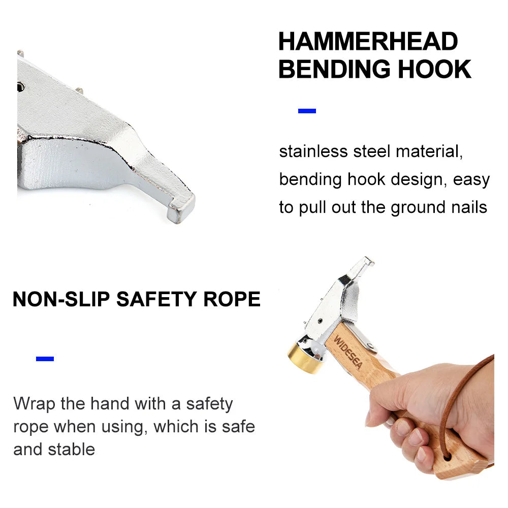 Widesea Camping Hammer Stainless Steel Brass Outdoor Tent Nails Tool Wooden Handle Mallet with Puller Hiking Backpack Supplies Wild Frontier Gear LLC