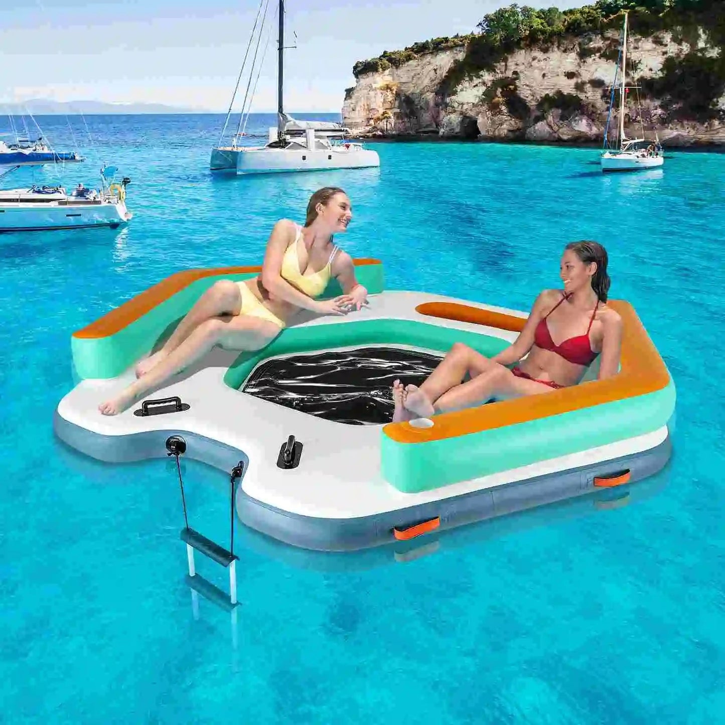 8.7 ft Inflatable Floating Dock w/ Detachable Ladder Mesh Swim Lounge Beach Wild Frontier Gear LLC