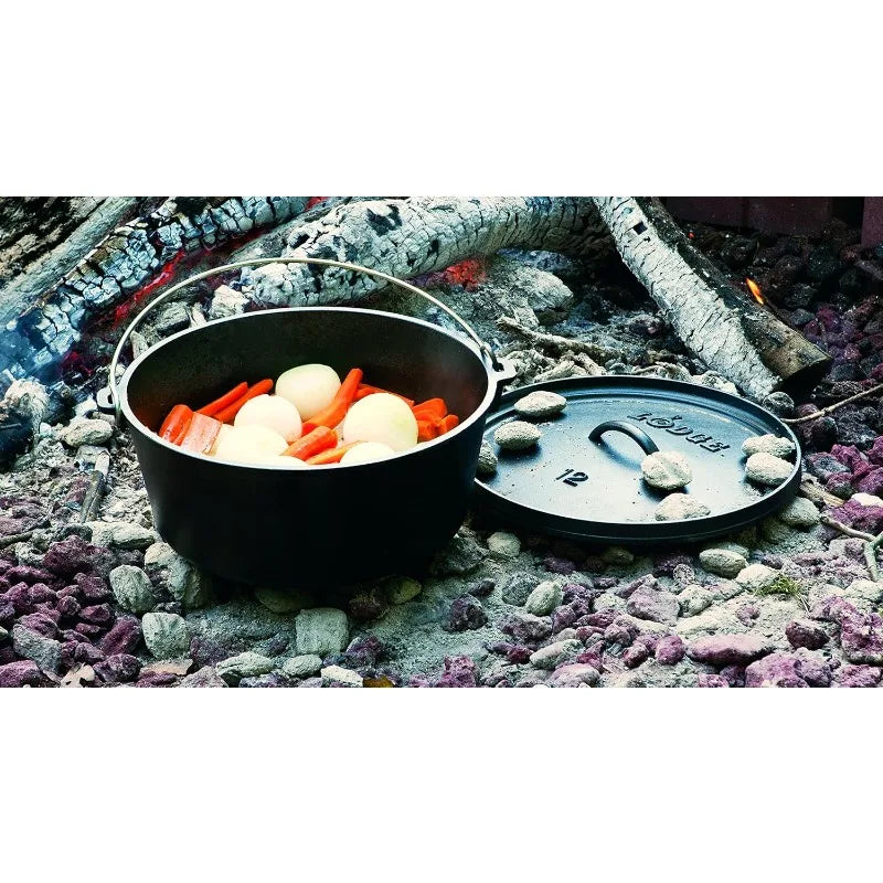 Lodge 8 Quart Pre-Seasoned Cast Iron Camp Dutch Oven with Lid - Dual Handles - Use in the Oven, on the Stove Wild Frontier Gear LLC